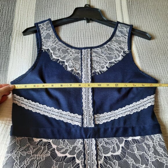 Maurices Soft Knit Sheath Dress with Lace Overlay - Navy, Size M - Picture 13 of 16